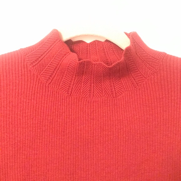 Ted Baker Albaai Scalloped Mock Neck Sweater In Dark Orange / Rust Brown Red - Picture 3 of 10